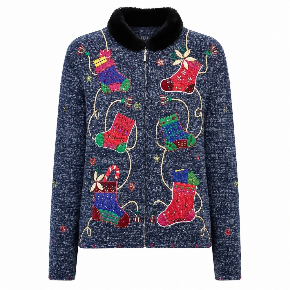 Designers Studio Coquette Christmas Sweater Women Large Kitschy Beaded Vintage
